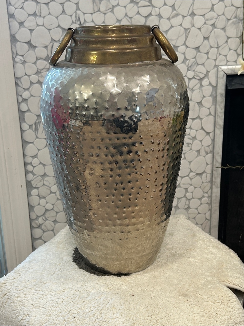 Brass-Tone Hand Hammered Decorative Vase Vintage